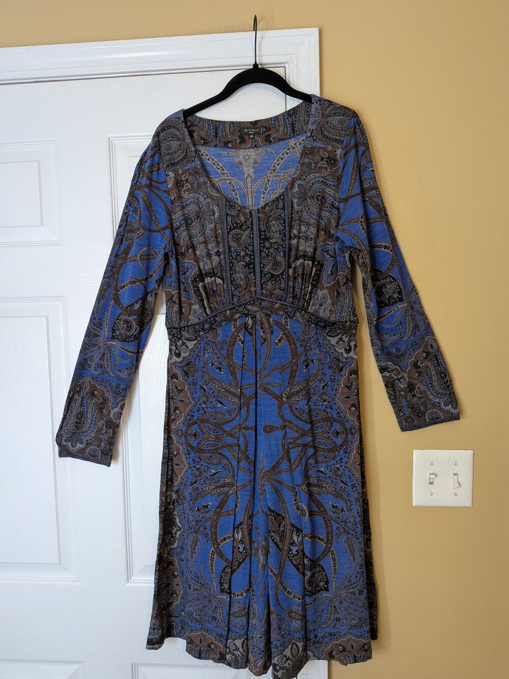 Etro Milano Paisley Wool-Blend Midi Dress Size 46 Made in Italy Y2K Designer